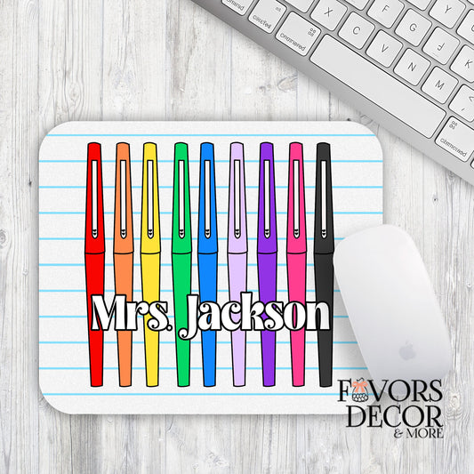 Mouse Pad - Teacher Flair Pens and Paper Personalized - Rectangle - Favors Decor and More