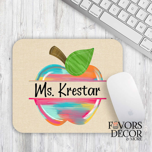 Mouse Pad - Teacher Painted Apple Personalized - Rectangle - Favors Decor and More