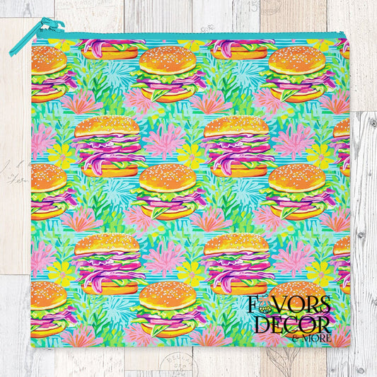 Reusable Sandwich or Snack Bag - Preppy Veggie Burger Design - Favors Decor and More