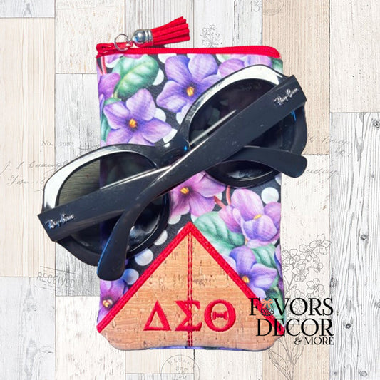 Sunglasses Case Delta Greek Letters Pyramid Violets and Pearls Design - Favors Decor and More