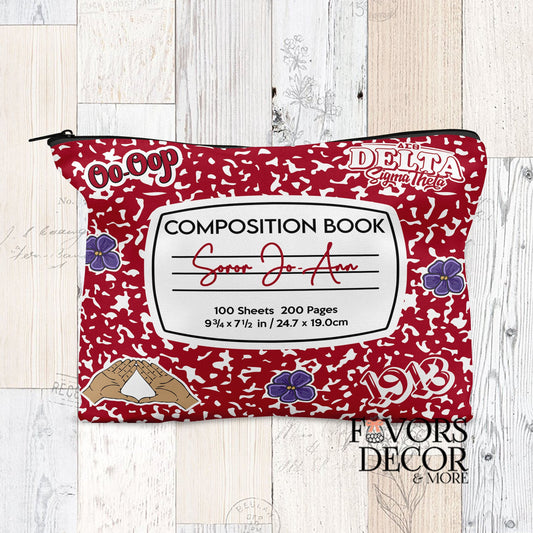 Zipper Pouch Composition Notebook and Stickers Delta Sigma Theta - Favors Decor and More